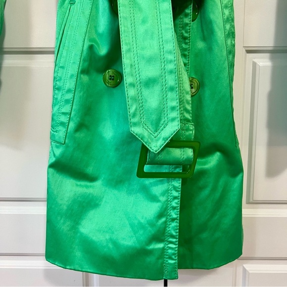 Jessica Simpson Green Double Breasted Trench Coat Belted Unique Piece XS - Picture 7 of 16